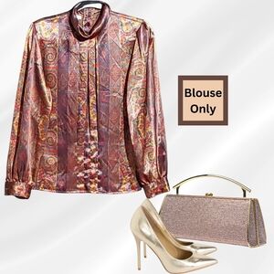 NICOLA - Vintage/Retro Multicolor Print Long Sleeve Blouse (Size 6)